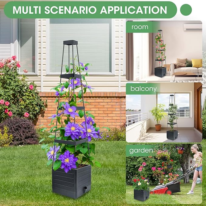 MQUPIN 2 Pack Tomato Planter with Trellis, 57" Self-Watering Raised Garden Bed Planter Box for Climbing Plants Vine Flowers Vegetables, Tomato Cage for Indoor Outdoor Patio Greenhouse