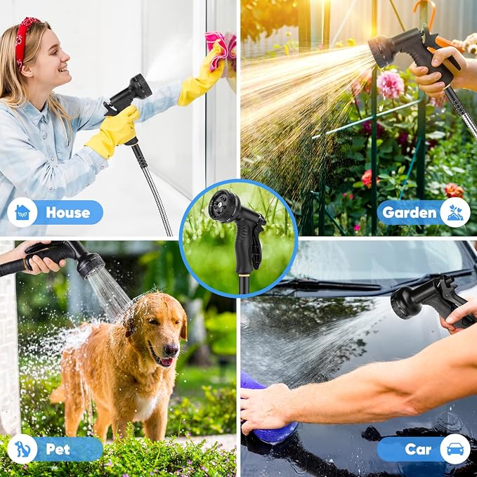 CXEZSIK Garden Hose, Water Hose with 10 Function Nozzles, No Kinks, Flexible Hose, Lightweight, Puncture Proof Hose for Yard and Outdoor(52FT)