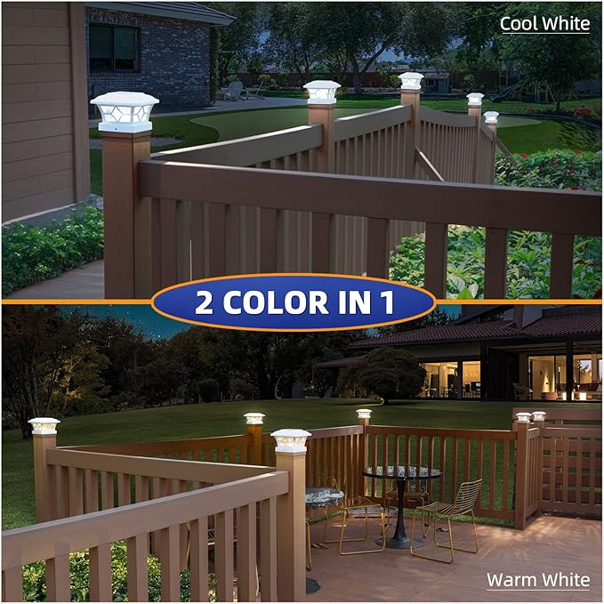 APONUO Solar Post Cap Lights 4 Pack with 1000mAh Battery - for 4x4 5x5 6x6 Fences, Larger Size & Longer Lasting, 2-Mode, IP64 Waterproof, for Deck Patio Yard (White)