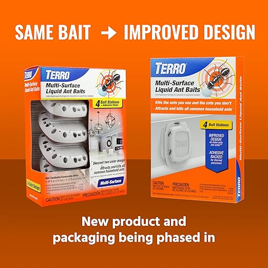 TERRO Indoor Liquid Ant Baits with Adhesive Strips for Discreet Baiting - TERRO Ant Trap and Bait Station - 8 Pack - T334SR