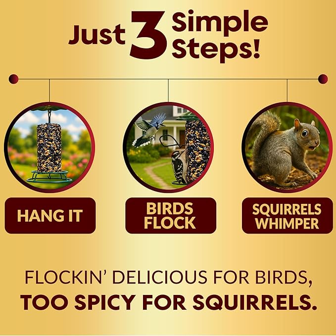 Hot Pepper Bird Seed Cylinders with Hole β Spicy Birdseed to Reduce Squirrels β Bird Seeds for Outside Wild Birds β No Mess Birdseed β Hot Birdseed with No Filler β All Natural, USA Made (4" x 7.75")