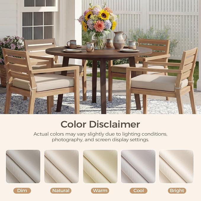 UNIKOME Outdoor Chair Cushions Set of 4, Water Resistant Patio Seat Cushions with Ties for Outdoor Furniture, High-Density Foam, UV & Fade Resistant, Piped Edge – 19" x 19" x 3", Beige