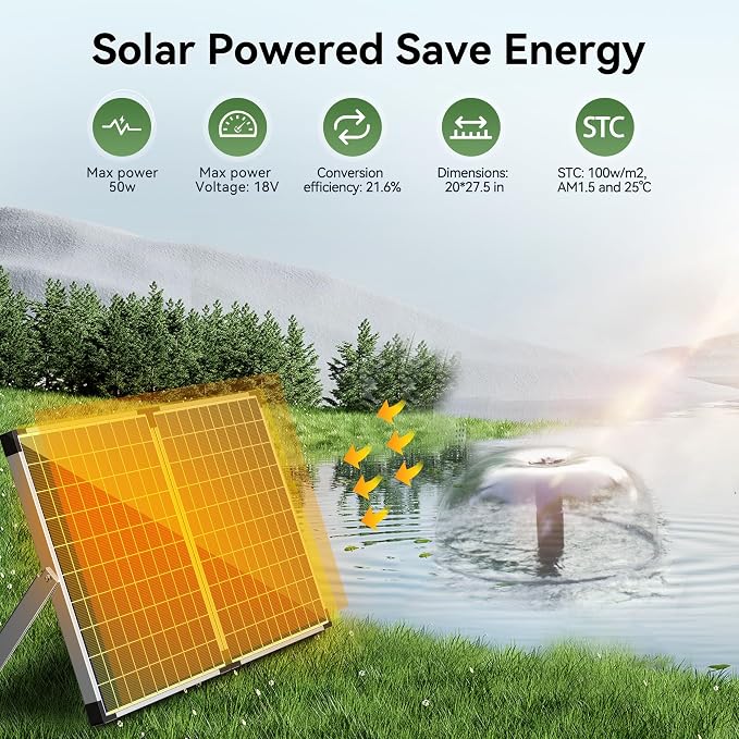 NFESOLAR 50W Solar Pond Filter Fountain, 580 GPH Water Pump, 10 FT Extension Cord, Solar Fountain Pump with Pond Filter Box Outdoor for Koi Ponds Water Feature
