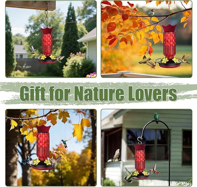 Hummingbird Feeders for Outdoors, Hanging Hummingbird Feeder with 5 Flower-Shaped Feeding Ports, 16 Oz Bird Feeder with Bee Proof & Built-in Ant Moat, Outdoor Garden Decor Gifts for Women Mom