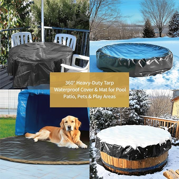GUARD SHIELD Round Tarp 24 Feet Waterproof Heavy Duty Circle Tarps for Under Pool Silver/Black Multi Purpose Circular Outdoor Cover