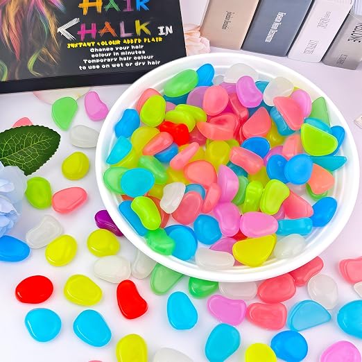 500PCS 1-1.2" Glowing Rocks Luminous Pebbles Glow in The Dark Rocks Luminous Stones for Driveway Walkway Potted Plants Fish Tank