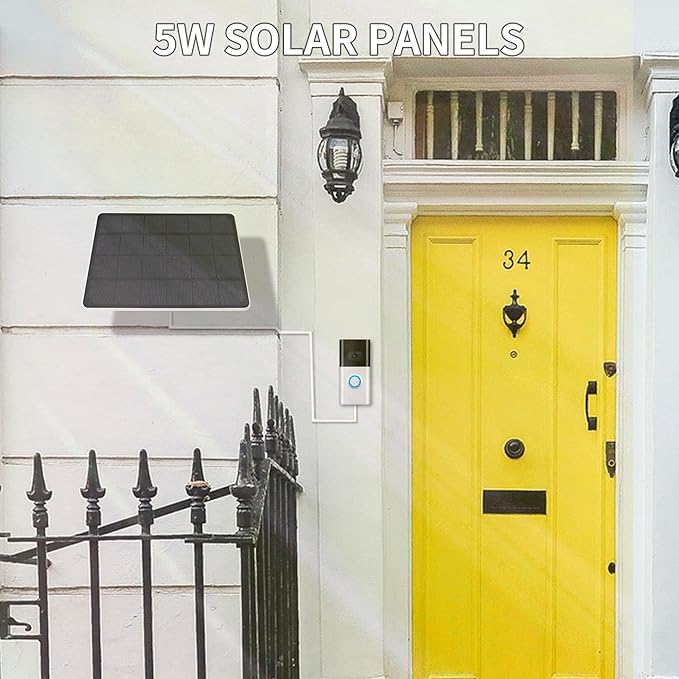 Solar Panel for Ring Doorbell, 5W Solar Charger Compatible for Ring doorbell, Video Doorbell 2/3/3 Plus,Video Doorbell 4, Video Doorbell Plus, for Ring Battery Doorbell Pro with 13ft Charging Cable