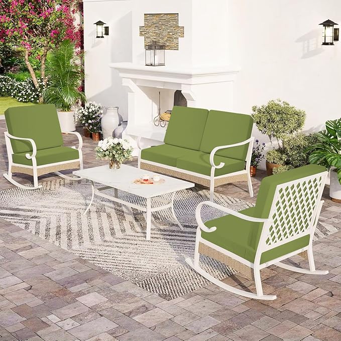 Deep Seat Patio Cushions Set, 24x24 Inch Waterproof & Fade Resistant Outdoor Chair Cushions, Thick Padded Replacement Sofa Cushions for Garden Yard Furniture