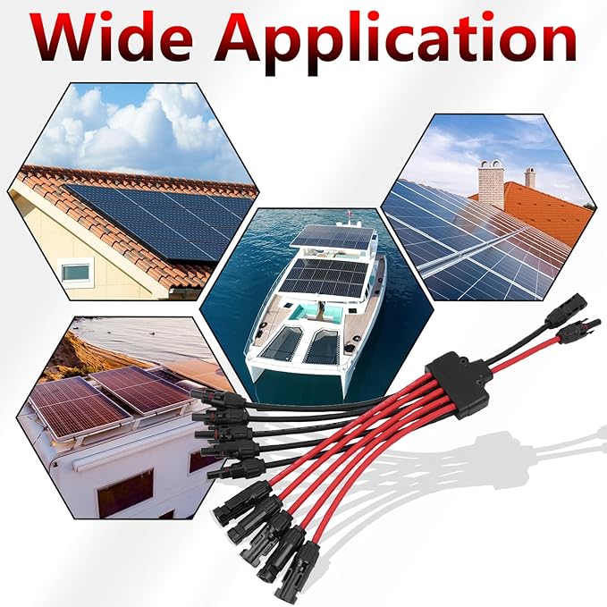 Solar Parallel Connectors for 5 Solar Panels, Tool-Free Solar Panel Connectors Cable 2 to 10 Y Branch Parallel Adapter, IP68 Waterproof Wires Splitter 10AWG for Solar Cable Extension(FMMMMM/MFFFFF)
