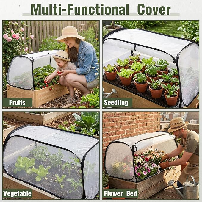 4 Pack Garden Covers for Raised Beds, 45 x 22 x 18 Garden Row Plants Cover Accelerator, Freeze Protection Greenhouse Cover for Raised Beds Protecting Seedlings Fruits with Ground Stakes
