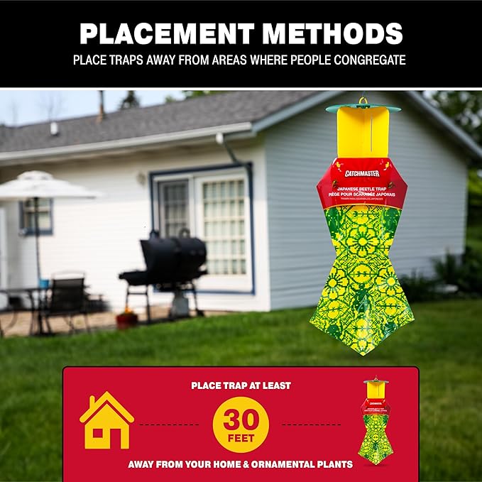 Catchmaster Japanese Beetle Traps Outdoor 6PK, Flying Insect Trap Bag with Lid & Dual Pheromone Food Lure, Hanging Bug Catcher Pest Control for Backyard & Garden, Plants, Trees, Vegetables & Flowers