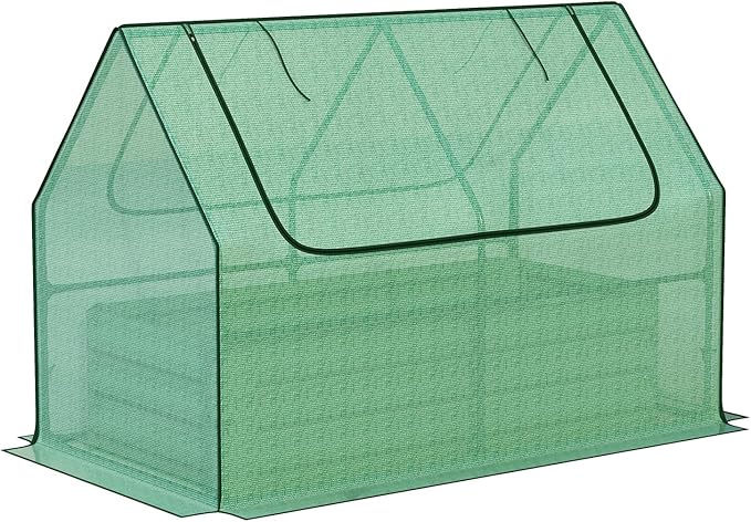 BPS Raised Garden Bed Set, 4x2x1 FT Metal Bottomless Flower Bed with PE Cover for Outdoor Planting, Green