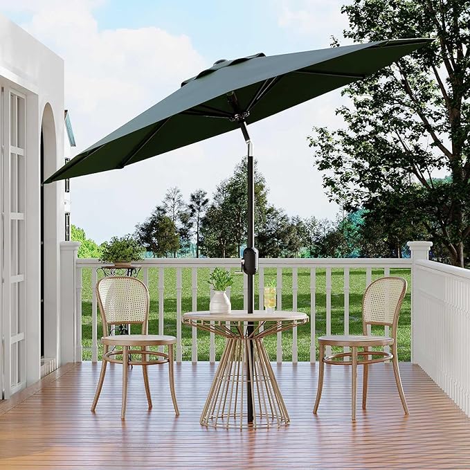 Garvee 10 ft Patio Umbrella - 8 Sturdy Ribs Outdoor Table Umbrella with Crank Lift & Push Button Tilt - Market Umbrella for Pool, Deck, Yard, Garden - Dark Green
