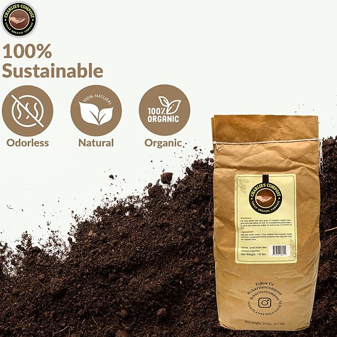 Charlie's Vegan Compost - Concentrated Organic Gardening Vegan Cruelty Free Plant Soil Amendment Dirt Booster - Indoor or Outdoor Garden Farming, Increase Yield in Vegetables, Plants - 10 Lb