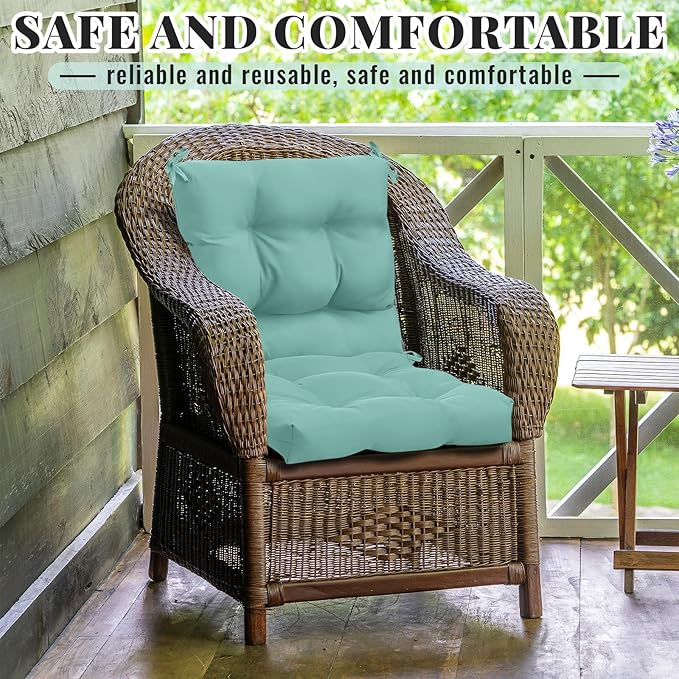 Marsui 4 Pcs Outdoor Indoor High Back Chair Cushions Patio Furniture Tufted Pillow with Ties Water-Resistant Replacement Outdoor Rocking Chair Cushions, 42 x 21 Inches (Light Green,Solid Color)