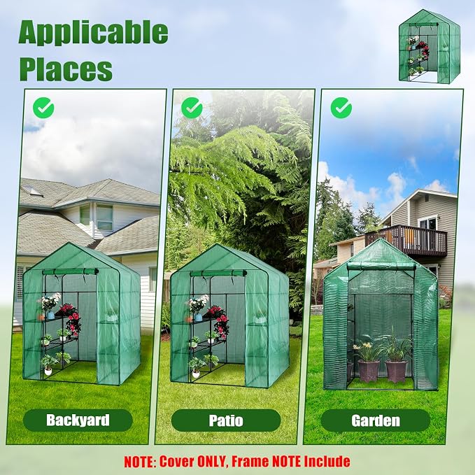 Walk-in Greenhouse Replacement Cover with Roll-Up Zipper Door, 56ร56ร76 inch PE Greenhouse Cover Protect Outdoor Gardening Plants from Cold Frost๏ผWaterproof and UV Resistant(Frame Not Include)
