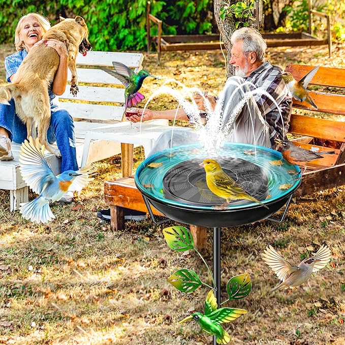 Metal Bird Bath for Outside, Vintage Birdbaths Removable Feeder Bowl with Butterfly Flower, Easy to Clean Birdfeeder for Outdoors Garden Yard Lawn Decor (Blue)
