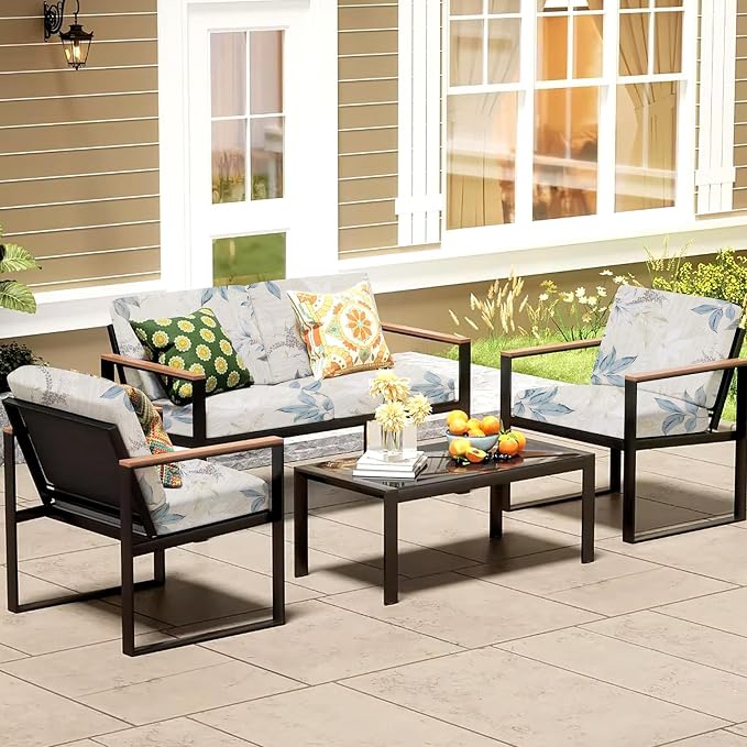 12Pcs Patio Cushion Covers,Outdoor Cushions Covers,Stretch Cushion Covers Replacement, Washable and Reusable Furniture Protectors(Blossoms)