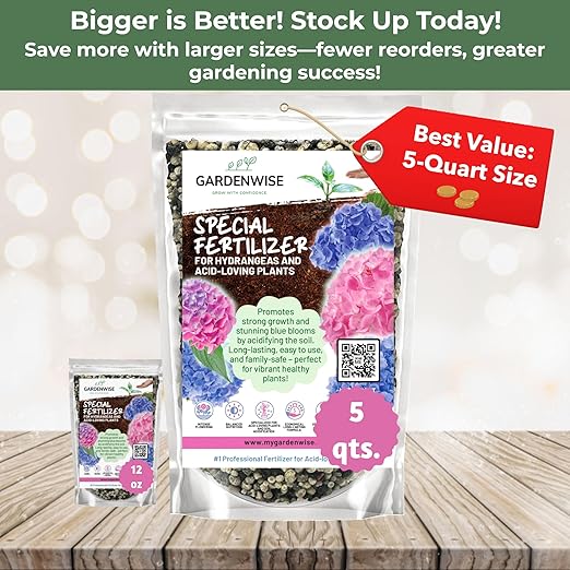 GARDENWISE Slow Release Hydrangea Fertilizer with Iron & Sulfur β Indoor & Outdoor Soil Acidifier for Miracle Growth (1 qt)