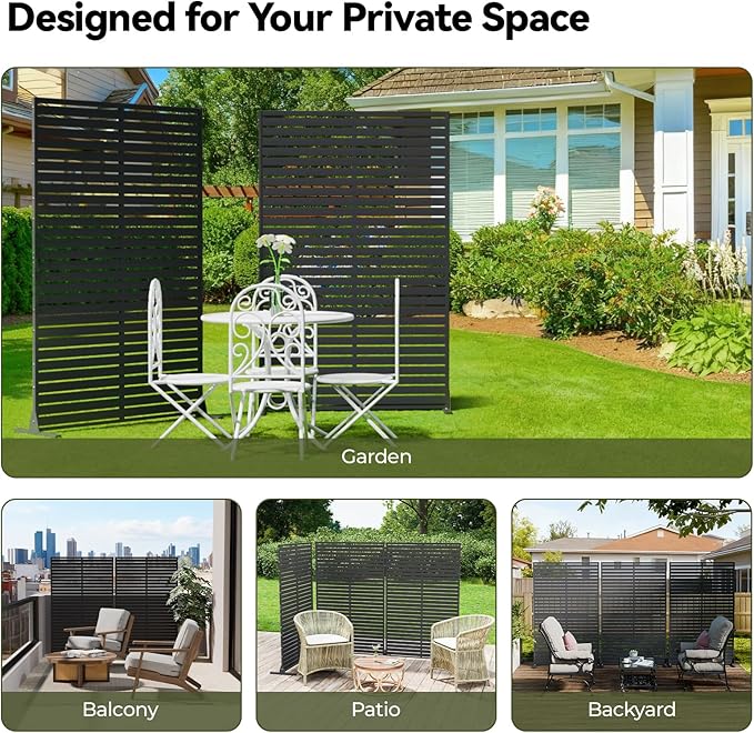 Privacy Screen Outdoor Freestanding Fence Panel with 6 Panel, 72" H×47" W HDPE Decorative Screen Panel with Stand, Air Conditioner Fence, Privacy Panels for Patio, Balcony, Garden, Backyard