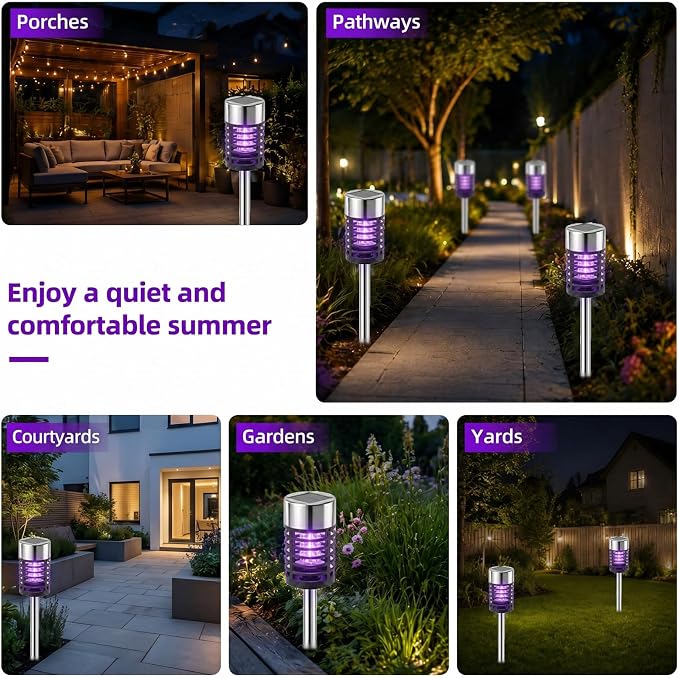 4Pack Solar Bug Zapper Outdoor Mosquito Repellent,Waterproof Mosquito Zapper for Outside,Mosquito Trap Used to Repel Gnat Small Flying Insect,Solar Fly Zapper Outdoor for Garden Patio