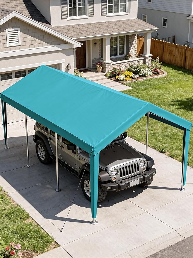 12 x 20 Ft Carport Replacement Cover, Heavy Duty Outdoor Car Tarp Canopy, Waterproof & UV Protected Tear Oxford Tarp with Ball Bungees (Frame is Not Included)