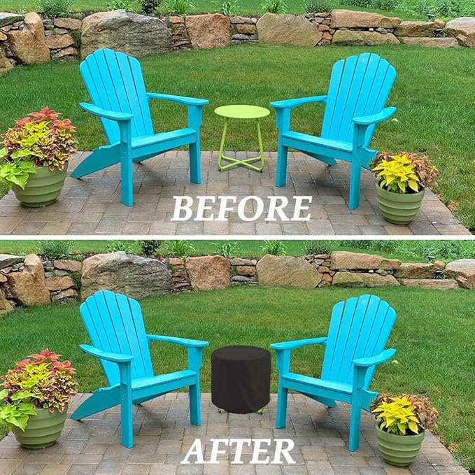 Patio Steel Patio Side Table Cover Waterproof Heavy Duty Small Outdoor Round End Table Covers, 18" D X 16" H, Black
