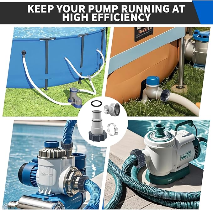 4 Pack Pool Hose Adapter, 1.5" to 1.25" Pool Hose Connector with Clamp and Washer for Intex Threaded Connection Pump Hoses Above Ground Pools Accessories