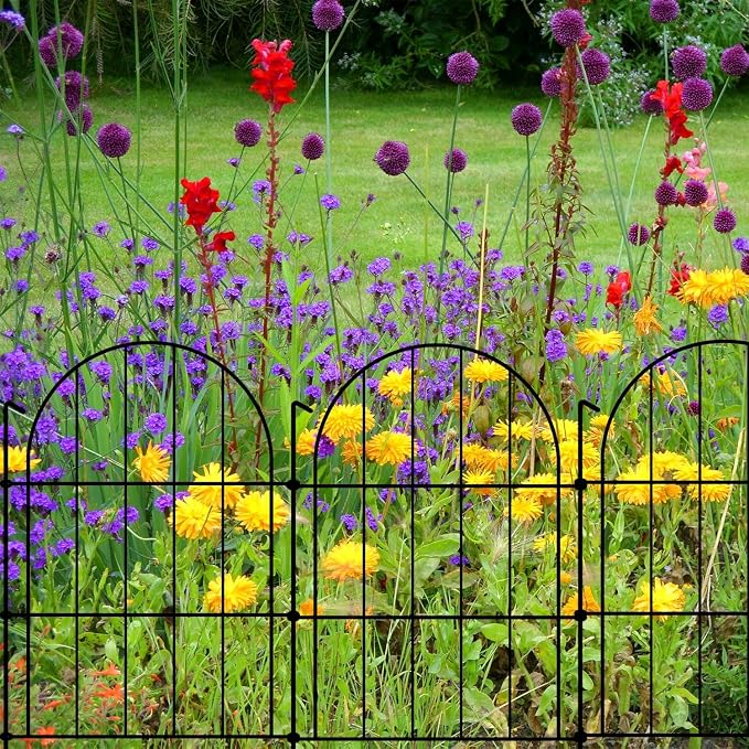 Garden Fence Decor 16 in(H) x 10 ft(L), Dog Fence Outdoor for Yard No-Dig Pet Barrier, Animal Proof Fence Metal Garden Fencing Animal Barrier, 10 Panels