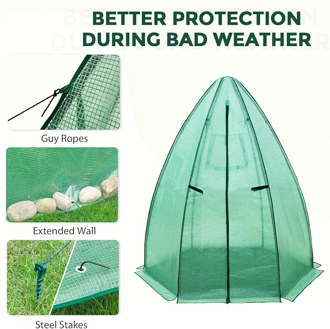 EAGLE PEAK Portable Mini Dome Greenhouse with Zippered Door and Mesh Window, Outdoor Mini Hexagon Greenhouse Kit for Indoor Outdoor Gardening 6' x 5'3'', Green PE Cover