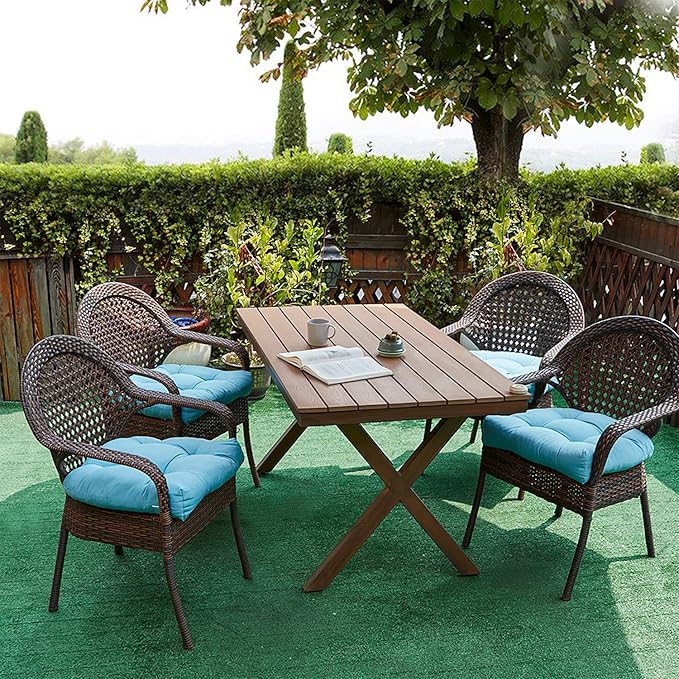 Sweet Home Collection Patio Cushions Outdoor Chair Pads Premium Comfortable Thick Fiber Fill Tufted 19" x 19" Seat Cover, 4 Count (Pack of 1), Teal