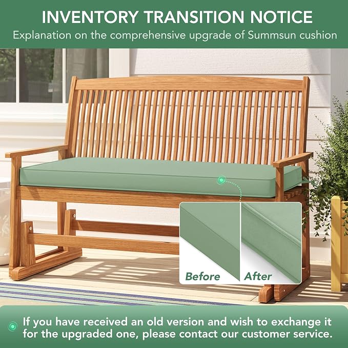 Outdoor Bench Cushion: Waterproof and Fade Resistant Patio Furniture Cushions - Non-slip Bench Pad Cushion with Removable Cover for Garden Swing Porch Sofa Settee, 48 x 18 x 3 Inch, Sage Green