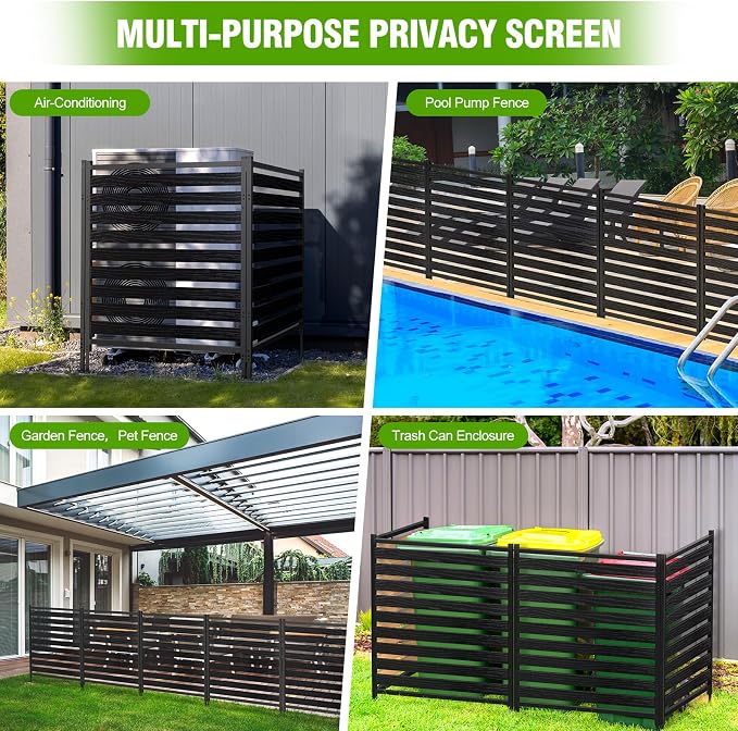 Metal Air Conditioner Fence 3 Panels - 40.27" W x 54.6" H Outdoor Privacy Screen, No Dig Wooden Privacy Screen for AC Unit, Trash Can, Pool Equipment, Yard Garden,Black