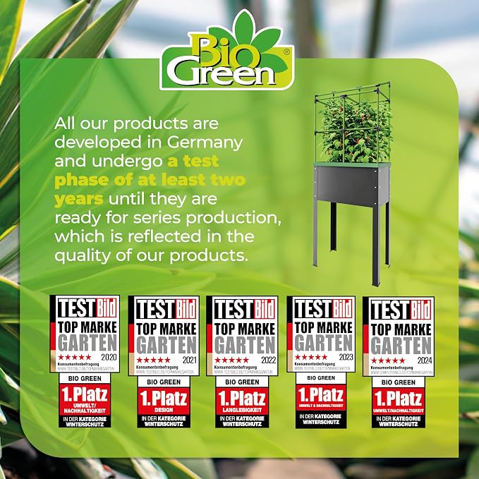 BioGreen Raised Garden Bed with Trellis Heidelberg | 11 gal | 1“L x 2.3“W x 7.6“H | Self-Watering Metal Planter Box | Ideal Growth for Climbing Plants