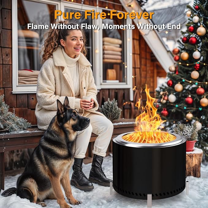 HGD 20" Smokeless Firepit with Stand, Stainless Steel Wood Burning Fire Pit for Friends & Family Gatherings, Secondary Combustion Outdoor Patio Stove for Garden BBQ & Bonfire (Black)