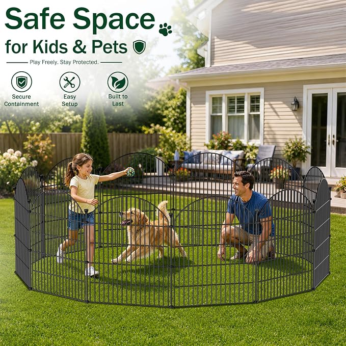 12 Pack No Dig Decorative Garden Fence Panels, 24in(H) x 24ft(L), Dog Fence Outdoor for Yard, Rustproof Metal Animal Barrier for Rabbits & Flowers, Temporary Fencing for Patio, RV