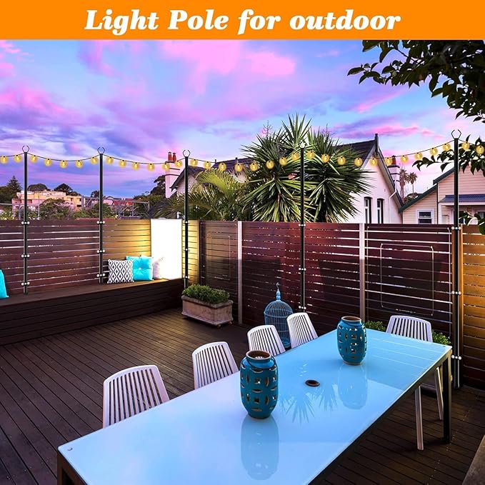 Mutovlin 6 Pack String Light Poles,10 Ft Light Poles for Outside String Lights,Outdoor Lights Pole with Fork,Metal Poles Stand for Patio Deck Backyard (10FT 6 Pack)