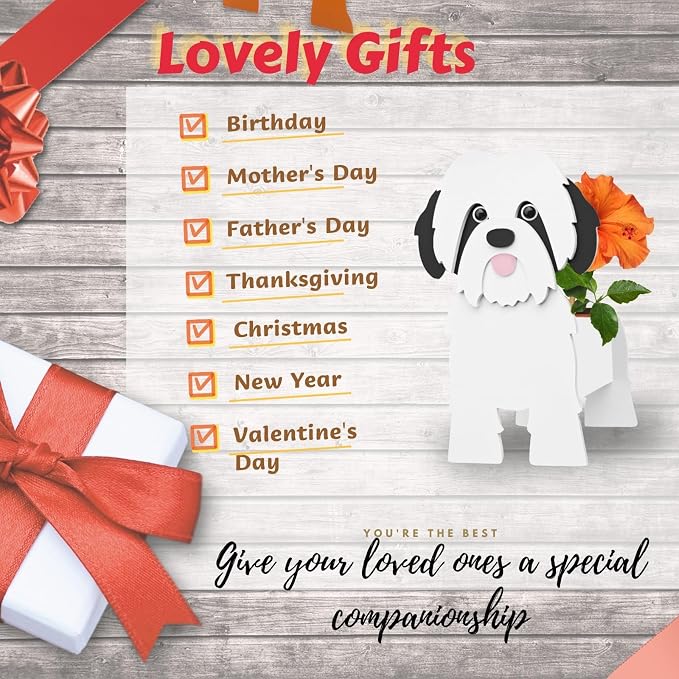 Black and White Shih Tzu Dog Planter Plant Pots,Cute Dog Flower Planter,Gifts for Pet Lovers,Unique Animal Plant Pots,Office,Indoor Outdoor Garden Decor(9.45 * 8.97 * 13.5in)