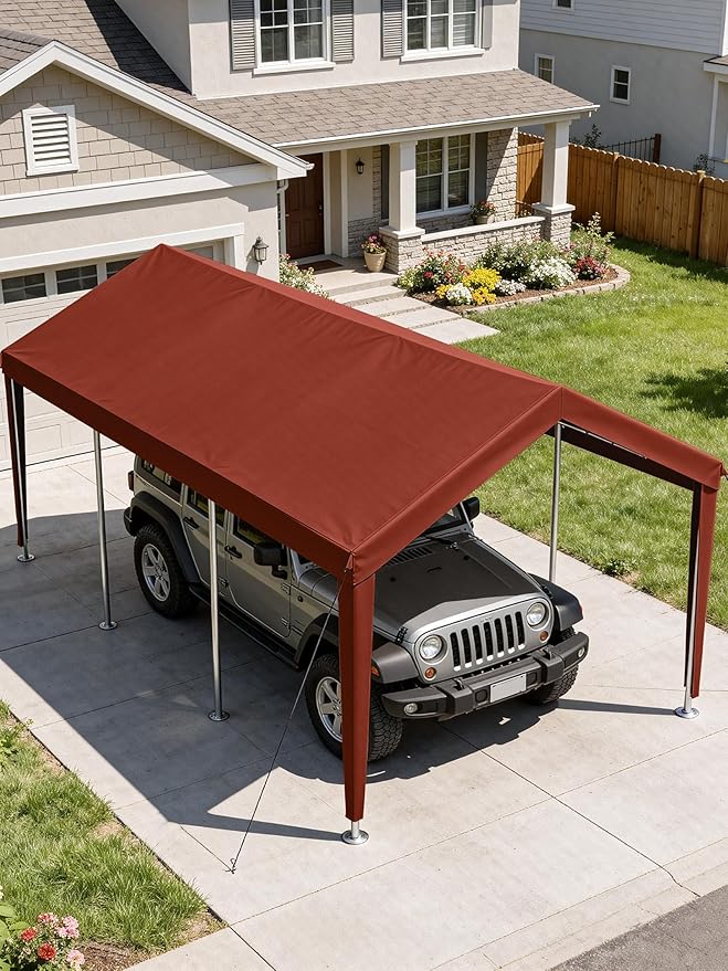 12 x 20 Ft Carport Replacement Cover, Heavy Duty Outdoor Car Tarp Canopy, Waterproof & UV Protected Tear Oxford Tarp with Ball Bungees (Frame is Not Included)