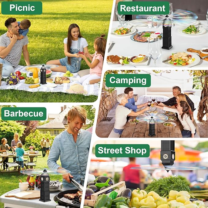 Fly Fans for Tables 4 Pack, Outdoor Fly Repellent Fan with Holographic Blades, Height Adjustable Food Protection Fan for Patio, Picnic, BBQ, Restaurant, Party
