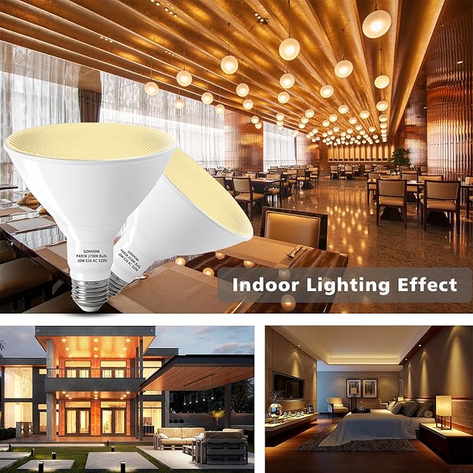 Gonhom Par38 led Flood Lights Outdoor Light Bulb,Dimmable 1800LM,20W Replace up to 200W,Outdoor Flood Light Bulbs for Backyard,Garage,Porch,Garden,6 Pack 2700K Warm Light