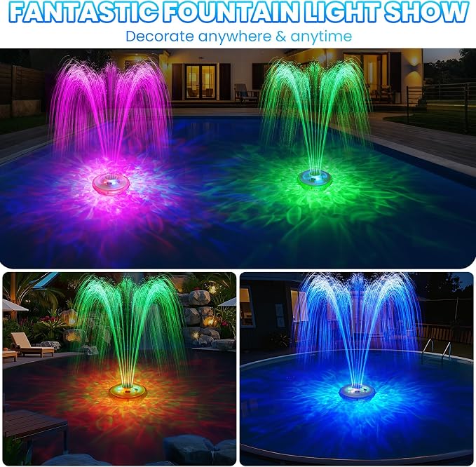 AearKing Floating Pool Fountain with Lights Show, Pool Water Fountain with Anchor, Above Ground Pool Water Fountains Pump with Rope, Swimming Pool Fountains for Inground Pools