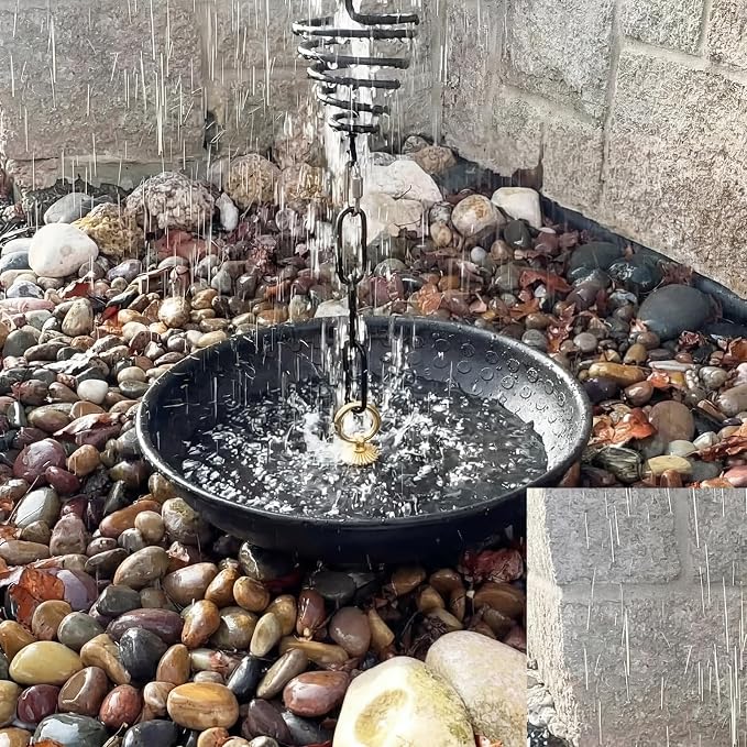 Zhengmy 2 Pack 11 Inch Black Rain Chains Anchoring Basin Hand Hammered Metal Bowl for Rain Chain Downspout Gutters for Outdoor Garden Lawn and Patio Water Feature