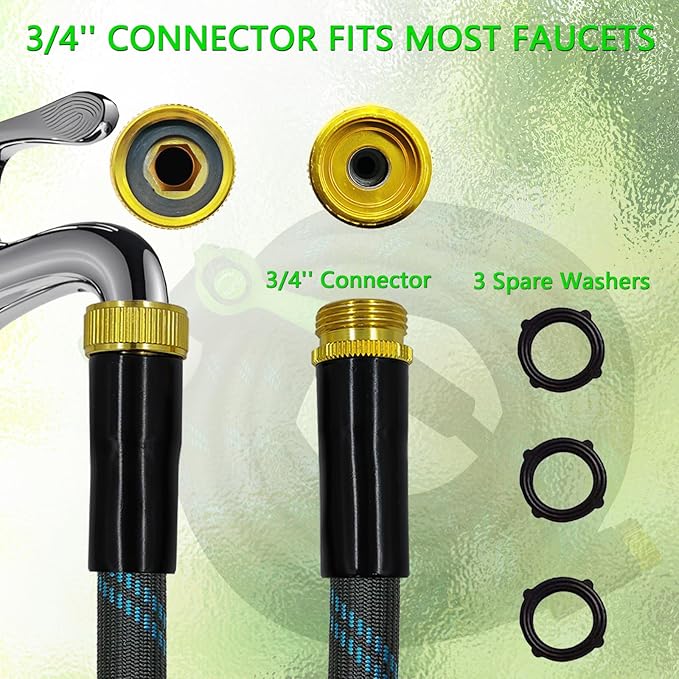 Junredy Garden Hose 75 FT, NON-EXPANDABLE Heavy-Duty Flexible & Lightweight Water Hose with 10-Function Nozzle, No-Kink, Leak-Proof Super Fabric, Solid Fittings for Lawn, Car, Outdoor (Black Blue)