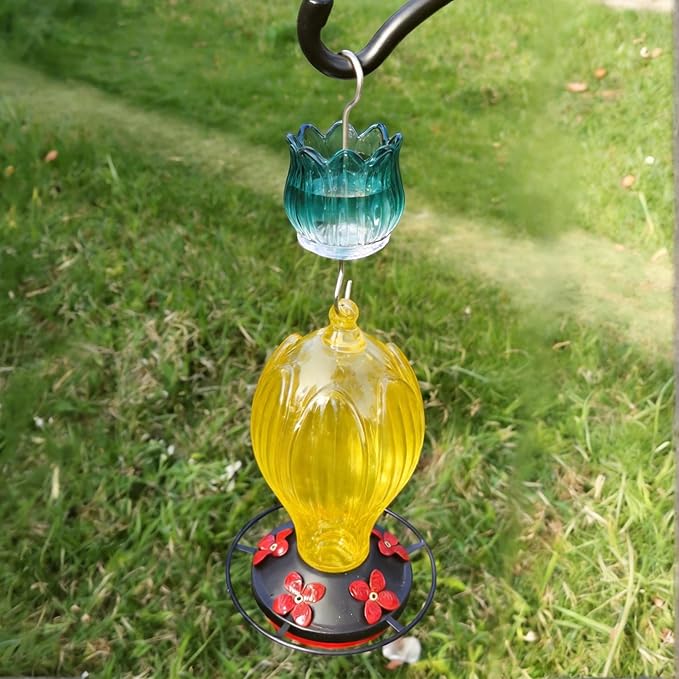 Glass Ant Moat for Hummingbird Feeder - 3 OZ Gradient Turquoise Tulip Insect Guard with Large Capacity