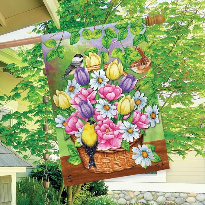 Birds and Basket Spring House Flag 40" x 28" Briarwood Lane