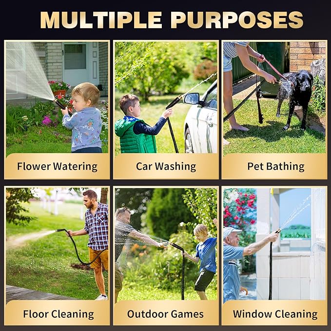 Garden Hose 50 ft Water Hose Flexible Heavy Duty Outdoor Lightweight No Kink Long Non-Expandable High Pressure Flat Hoses Pipe 100’ Strong 3/4’’ Brass Fitting for Outside Yard Lawn Car Wash