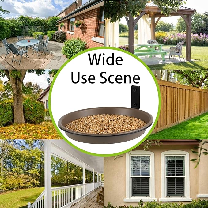 2 Pack Fence Bird Feeder Bath Tray for Outside, 8.4'' Plastic Wild Bird Bath Bowl with Metal Holder for Wood Post, Heavy Duty Wall Tree mounted Pet Squirrel Water Feeder Station Outdoor Garden