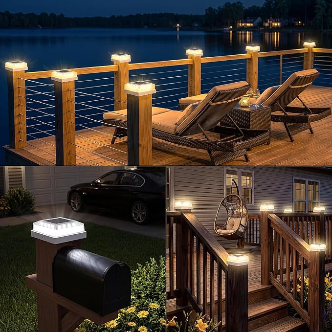 Brightever 3.5x3.5 4x4 Solar Post Cap Light Outdoor, 8-Pack Fence Post Solar Lights for Wooden/Vinyl Posts, 3 Lighting Modes, Solar Powered Waterproof Deck Post Lights for Garden Patio, White