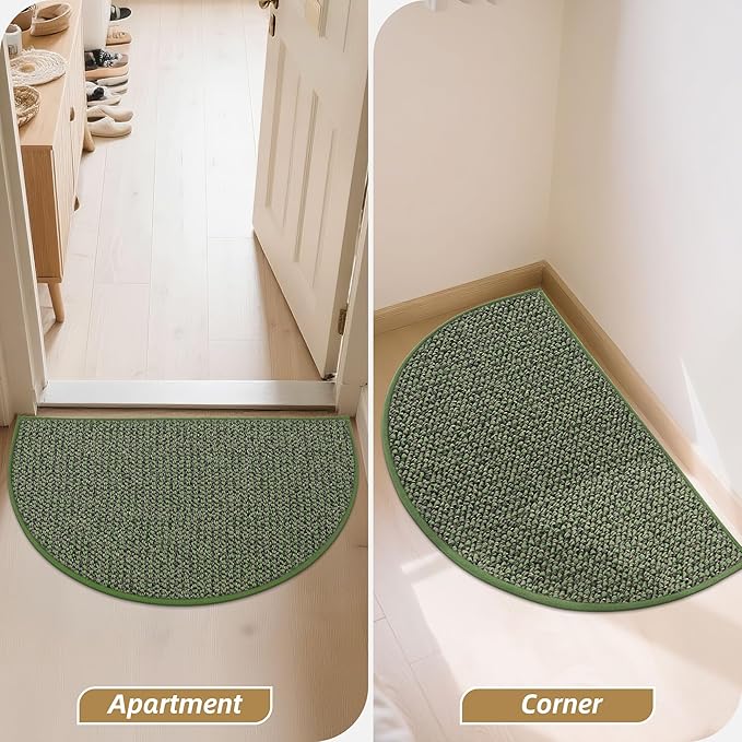BEQHAUSE Dirt Trapper Door Mat 17" x 30" Half Circle Non Slip Washable Doormats Entrance Rugs Absorbent Welcome Low Profile Floor Mats for Front Back Door and Entryway, Green